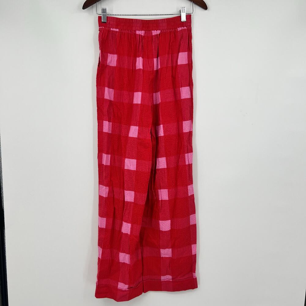 Anthropologie Porridge Red pink Plaid Wide-Leg Pants pockets preppy boho size XS - Picture 3 of 9